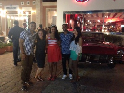 Our group by an old replica car