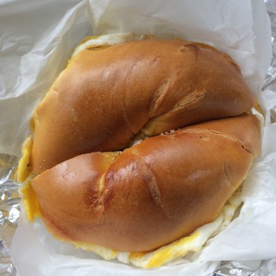 Egg and cheese on a bagel